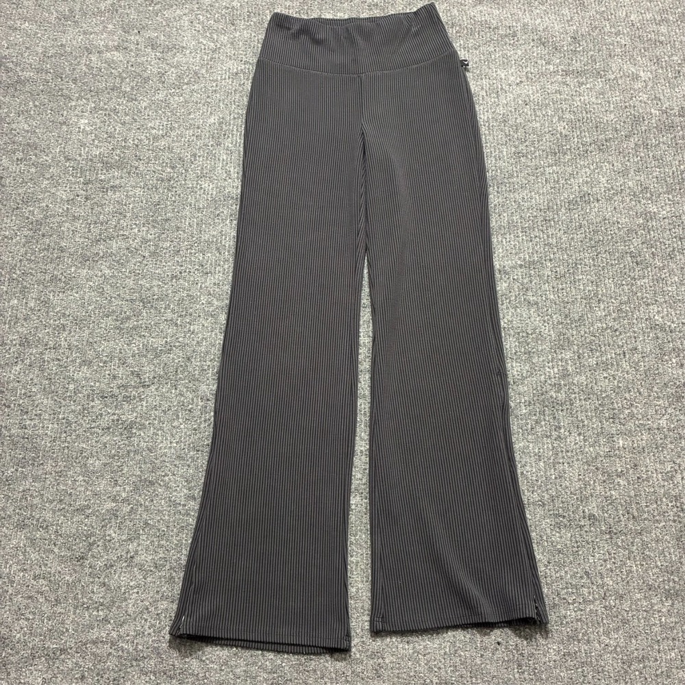 Jessica Simpson Active Womens Pants Size M Gray Ribbed Ankle Zip High Rise